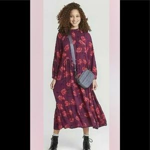 A New Day Floral Print Long Sleeve Tiered Dress